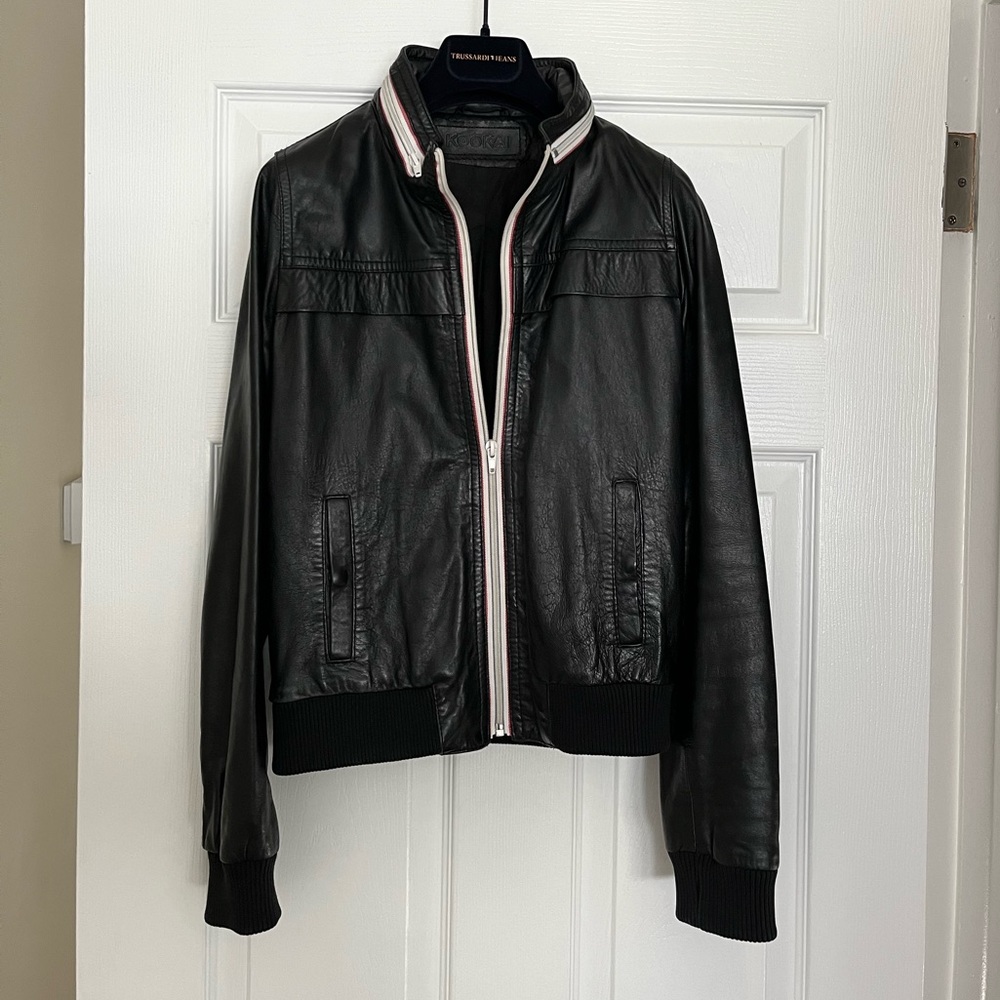KOOKAI LEATHER BOMBER JACKET BLACK SIZE S